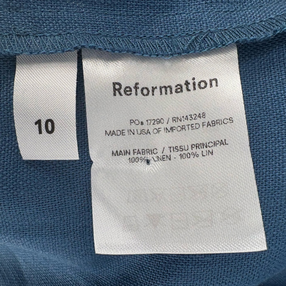 NWT Reformation Dory 100% Linen Halter Faux Wrap Mini Dress | Sz 10 | Blue - Picture 14 of 15